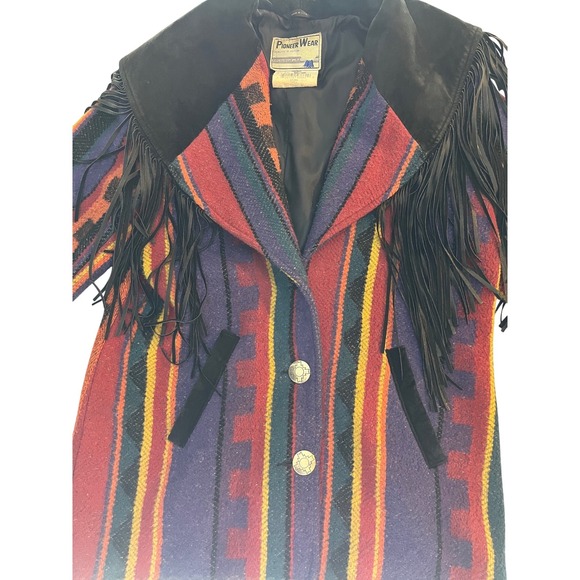 Pioneer Wear Women's Southwestern Fringe Suede Collar Wool Blend Blazer Jacket - Picture 2 of 5